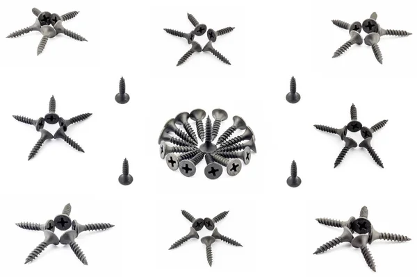 Eight stars four single and onecircular composition with black Oxidized self-tapping screw isolated on white background