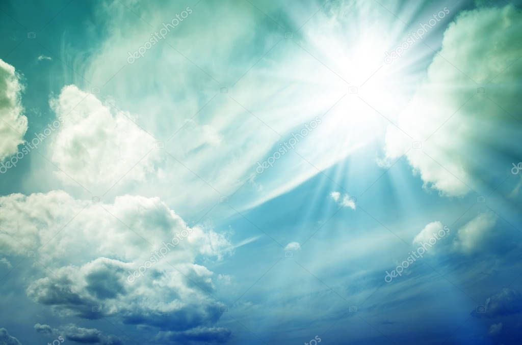 Bright sun with blue rays