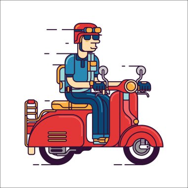 Kırmızı scooter motosiklet vektör hat illüstrasyon kişini
