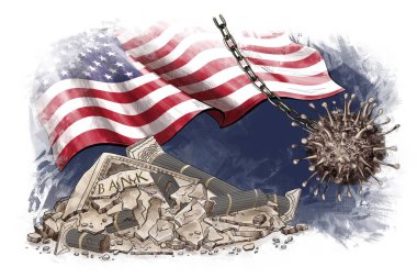 Amerika bankacılık krizleri. Ekonomik düşüş, iflas, bütçe durgunluğu. Koronavirüs topu. finansal piyasa çöküyor.