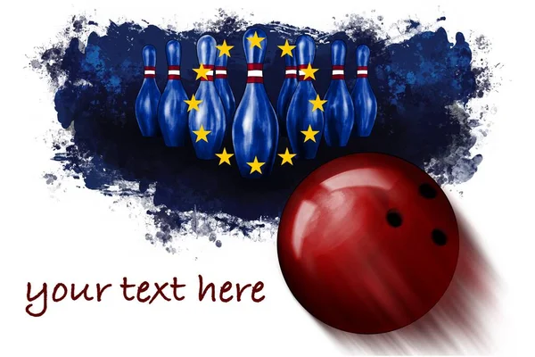 Avrupa küresel değişim riski altında. Yardıma ihtiyacımız var. Amaç sorunu durdurmak. Tehlike ekonomisi, yıkım istikrarı kavramı. Bayrak, bowling fikri, izole bir arka plan. metin için yer.