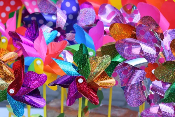 Coleção Pinwheel Plástico Multicolorido Cores Diferentes — Fotografia de Stock