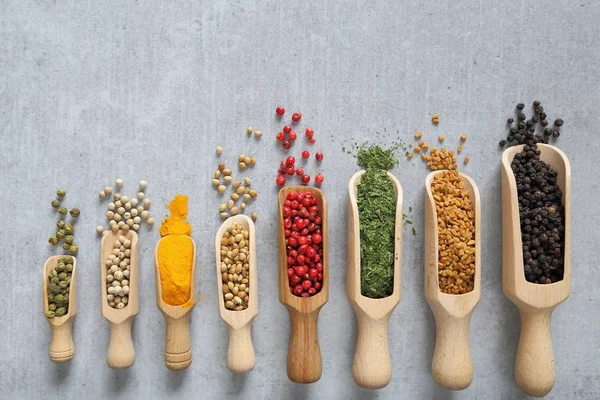 Spices Wooden Spoon Aromatic Ingredients Natural Food Additives — Stock Photo, Image