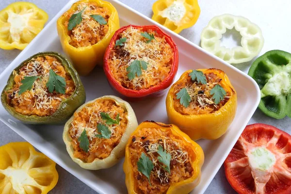 Stuffed Paprika Meat Cheese Rice Vegetables — Stock Photo, Image