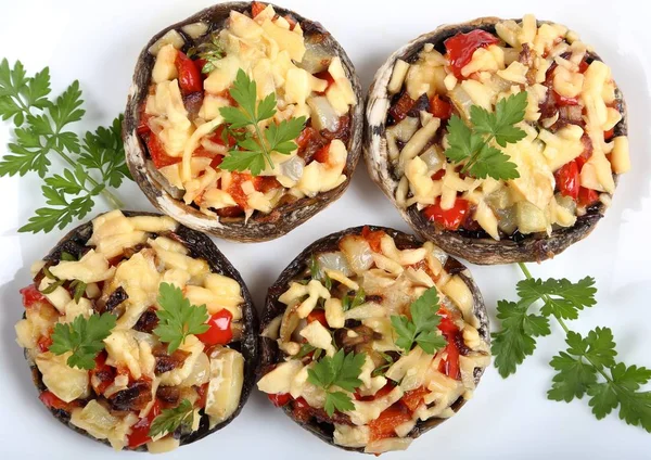 Delicious Stuffed Mushrooms Meat Cheese — Stock Photo, Image