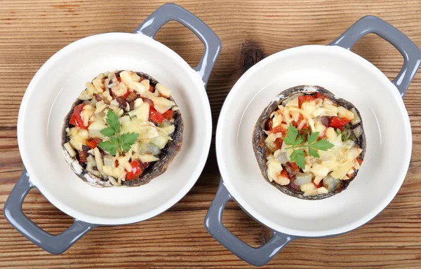 Delicious Stuffed Mushrooms Meat Cheese — Stock Photo, Image