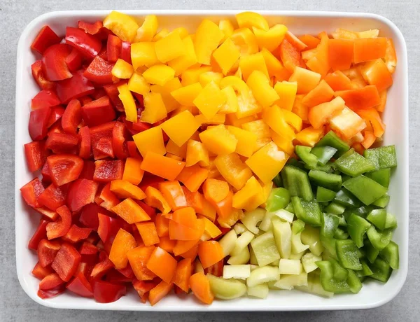 Colored Peppers Onion Chopped Cubes — Stock Photo, Image