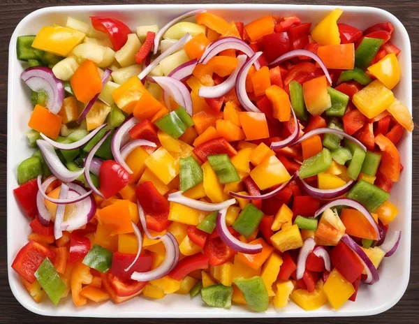 Colorful Chopped Peppers Ceramic Dish — Stock Photo, Image