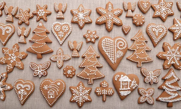 Christmas Homemade Gingerbread Cookies Linen Canvas — Stock Photo, Image