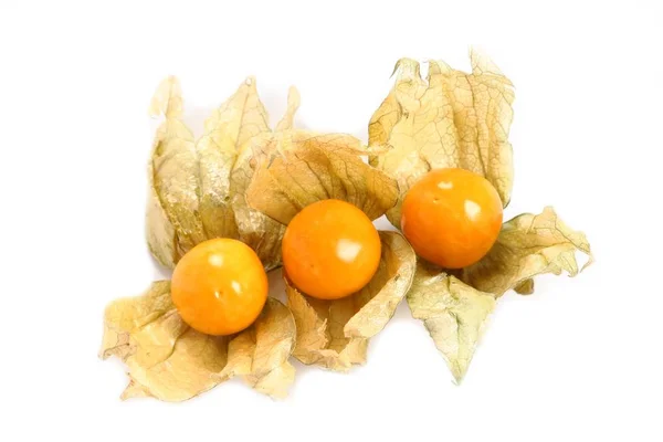 Physalis Früchte Physalis Peruviana Auf Weißem Hintergrund Goldene Beere Kapstachelbeere — Stockfoto