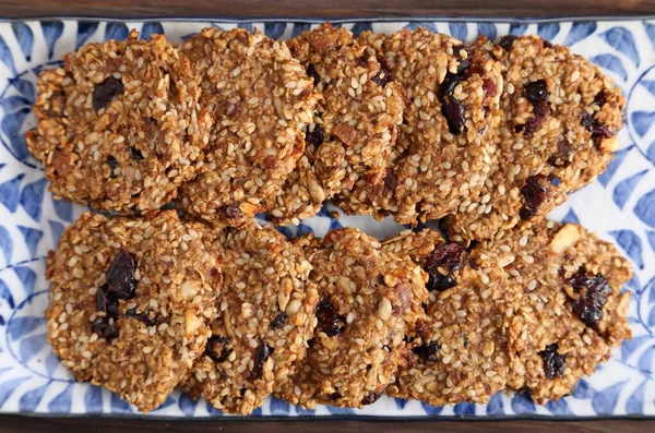 Havermoutkoekjes Met Bananen Sesam Zonnebloem Cranberry Lekkere Gezonde Snack Zonder — Stockfoto