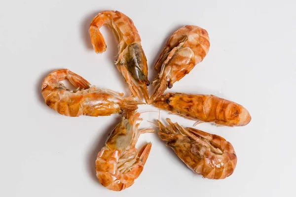 Camarones langoustine mentira sobre un fondo blanco —  Fotos de Stock