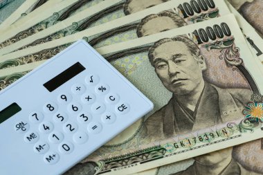 Japon yen banknot olarak mali güvenli h yığını hesap makinesi