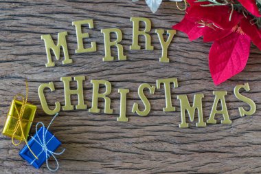 Altın alfabe Merry Christmas wo renkli mevcut kutusunda ile