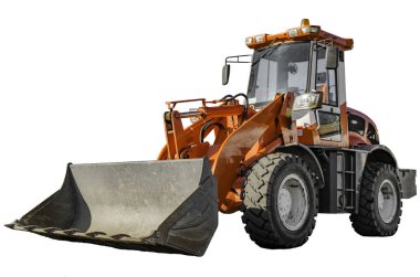 Turuncu buldozer izole kırpma yolu ile beyaz üzerinde.
