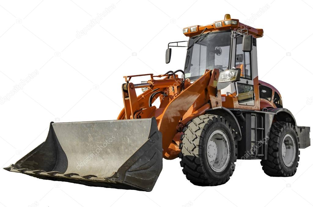 Orange bulldozer isolated on white with clipping path.