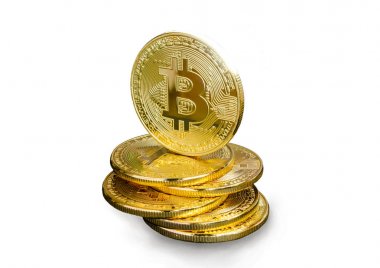 Beyaz zemin üzerine altın Bitcoin