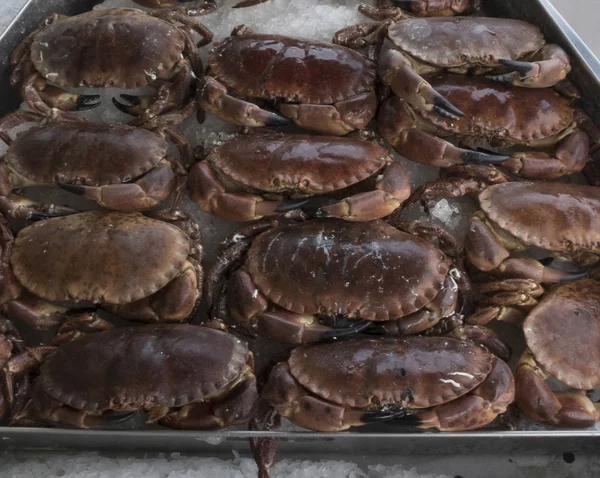 Dépôt de crabe sur le stand du marché aux poissons — Photo
