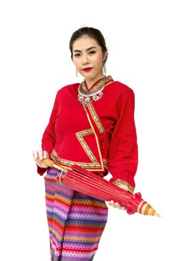 Taylandlı kadınların geleneksel Tay lanna takım elbise ile beyaz backgr izole