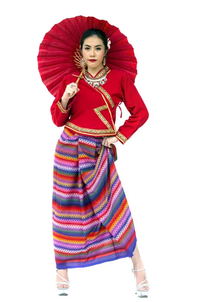 Mulheres tailandesas com traje tradicional tailandês lanna no Studio — Fotografia de Stock