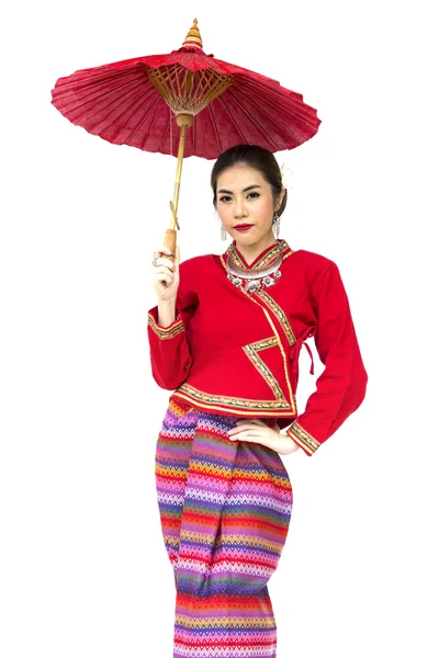 泰国妇女与传统泰国兰适合在工作室 — 图库照片