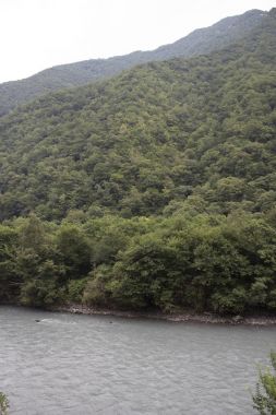 Güzel bir yaz, Abhazya nehirde dağ manzarası