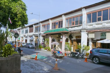 Eski mimari tarzı Penang Caddesi, Malezya.