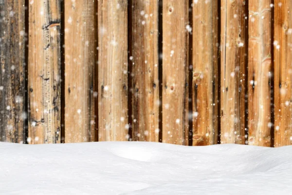 Antiguo fondo de madera con nevadas y deriva de nieve — Foto de Stock