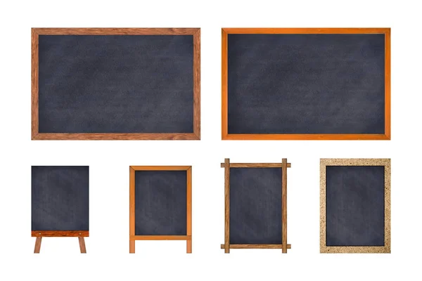 Colección de pizarra negra en marco de madera aislado sobre fondo blanco . —  Fotos de Stock