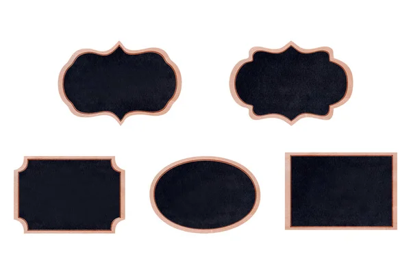 Colección de forma marco de madera de pizarra con superficie negra para señales de tablero de mensajes . — Foto de Stock