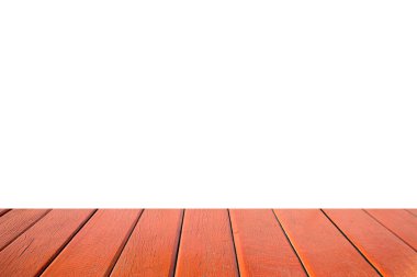 Boş ahşap masa üstü izole beyaz arka plan üzerinde.