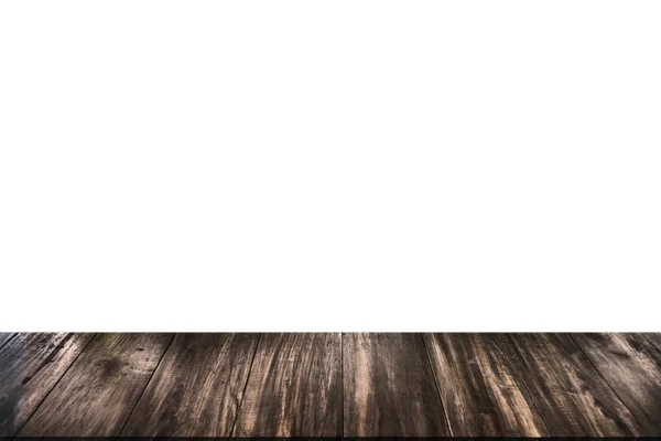 Tampo de mesa de madeira vazio isolado no fundo branco . — Fotografia de Stock