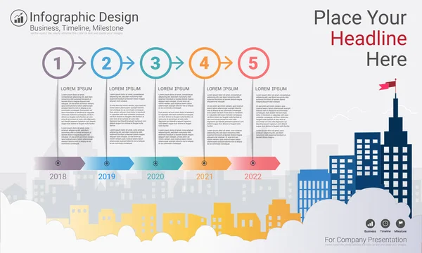 Üzleti Infographics Sablon Mérföldkő Idővonal Vagy Útiterv Folyamat Folyamatábra Lehetőségek — Stock Vector