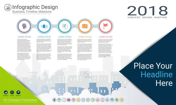 Plantilla Infografías Negocios Línea Tiempo Milestone Hoja Ruta Con Opciones — Archivo Imágenes Vectoriales