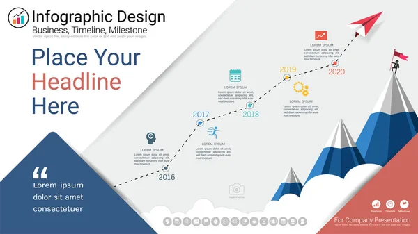 Business Infographics Sjabloon Mijlpaal Tijdlijn Routekaart Met Stroomdiagram Procesopties Strategisch — Stockvector