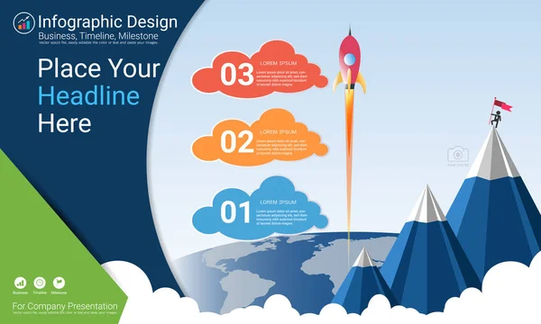 Informe Infografías Negocios Línea Tiempo Milestone Hoja Ruta Con Opciones — Vector de stock