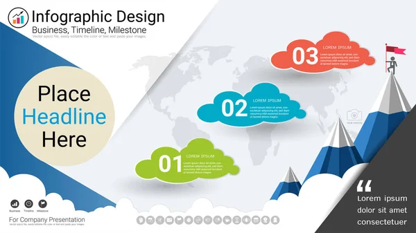 ビジネス Infographics テンプレート マイルス トーンのタイムラインまたはプロセス フローチャート オプションは 会社の値を定義する戦略的な計画道路地図事実と統計にするプロジェクト管理のスケジュール — ストックベクタ