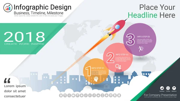 业务图表模板 里程碑时间线或路线图与流程图3选择 战略计划定义公司价值 计划在项目管理做事实和统计 — 图库矢量图片