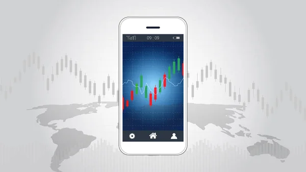 Chytrý Telefon Obrazovka Finanční Svícen Graf Grafy Vyšplhání Šablona Prezentace — Stockový vektor