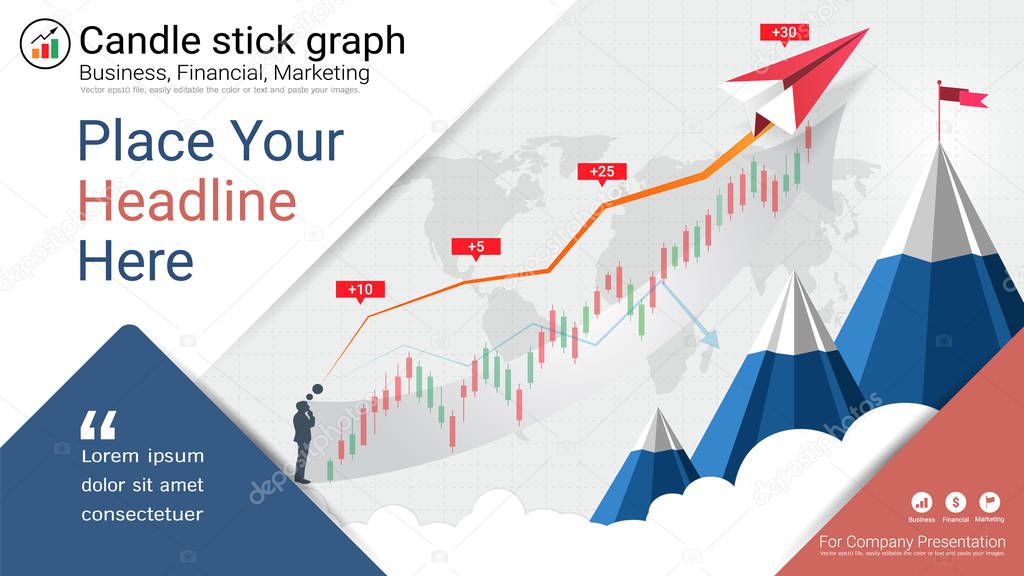 Candlestick and financial graph charts, Infographic presentations template, Global network connection and Business analytics, Forex stock market investment trading, Bullish point, Bearish point.