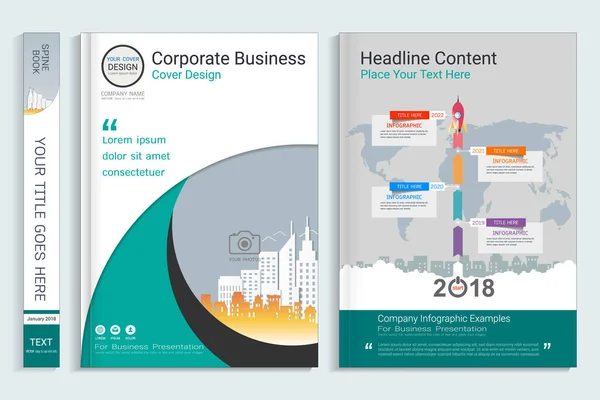 Corporate Cover Book Template Mit Infografik Element Einbände Für Jedes — Stockvektor