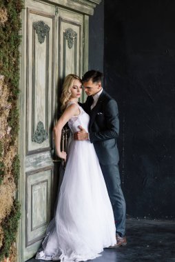 Klasik bir stüdyonun içinde sevimli bir evlilik çifti. Öpüşüyorlar ve sarılıyorlar..