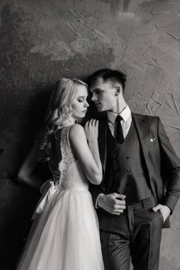 Klasik bir stüdyonun içinde sevimli bir evlilik çifti. Öpüşüyorlar ve sarılıyorlar..