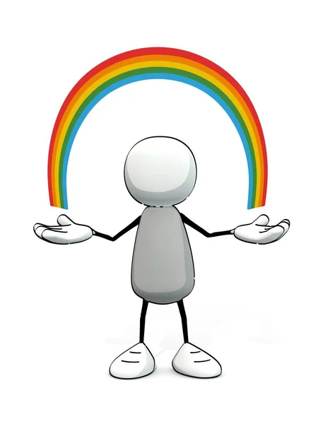 Pequeno homem esboçado com arco-íris — Fotografia de Stock