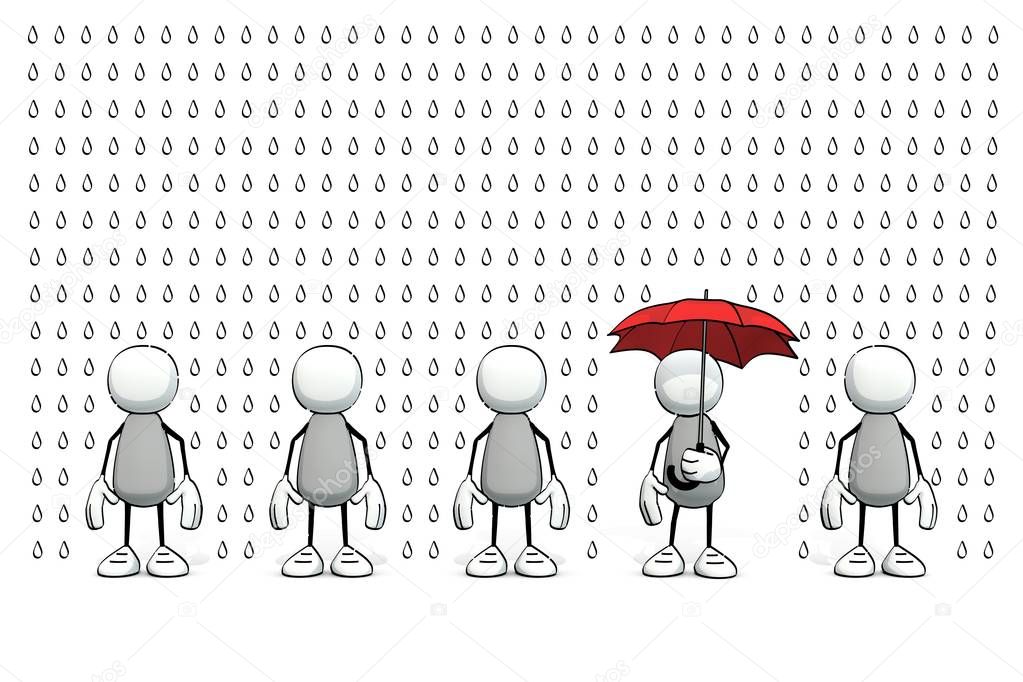 little sketchy men in the rain - one with umbrella