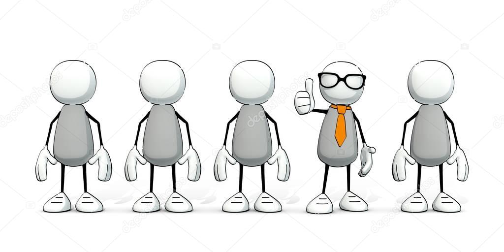 little sketchy men - one with tie and glasses sticking the thumb in the air