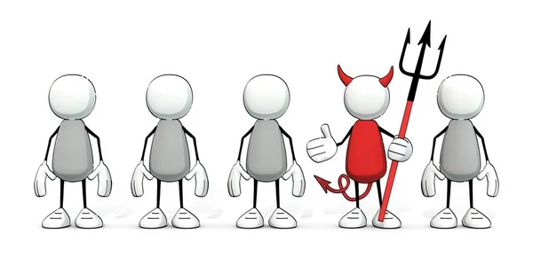 Little sketchy men and devil with trident — Stock Photo, Image