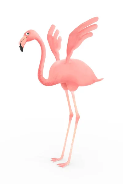 Flamenco rosa con alas abiertas sobre fondo blanco — Foto de Stock