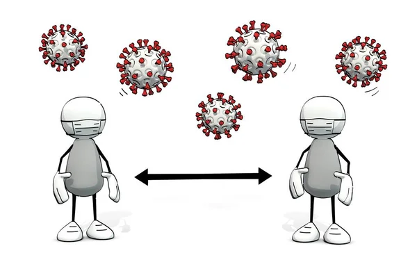 Kleine Schimmige Mannen Die Afstand Houden Door Een Virus — Stockfoto