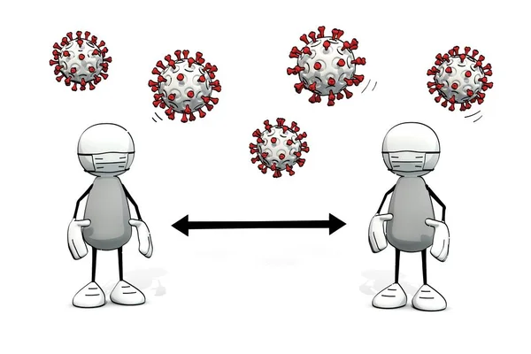 Little Sketchy Men Keeping Distance Because Virus Stock Photo